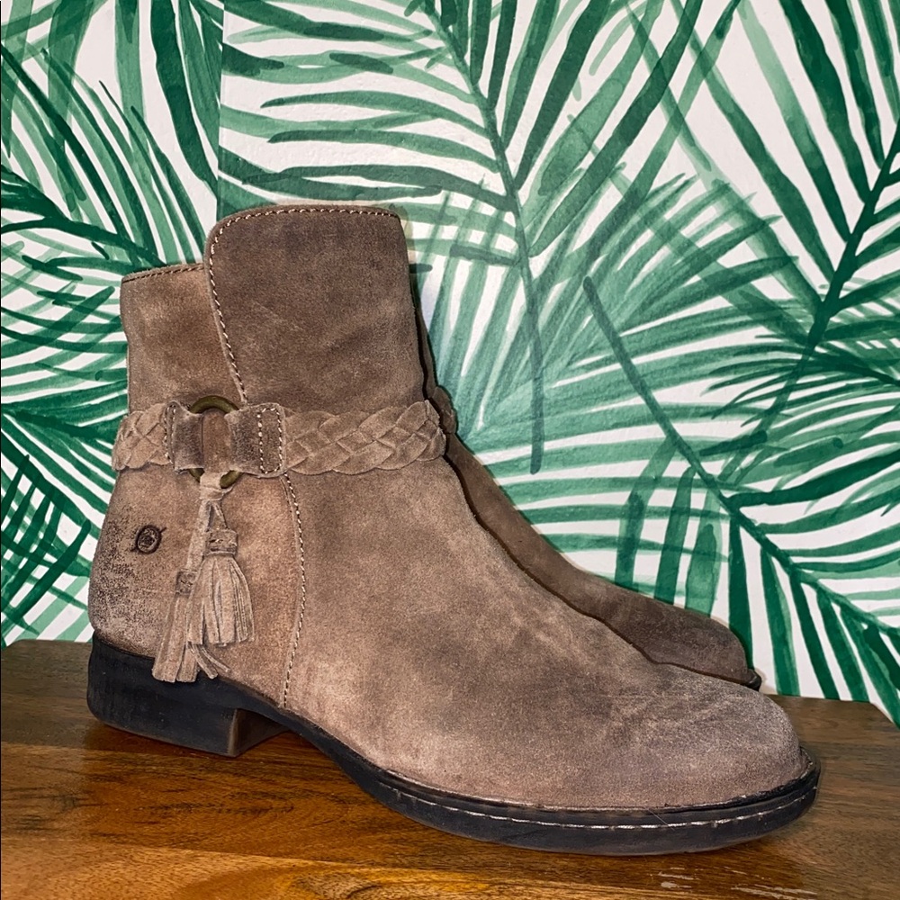 Born Brown Suede Braided Tassel Zip Ankle Boots Women’s 10 M